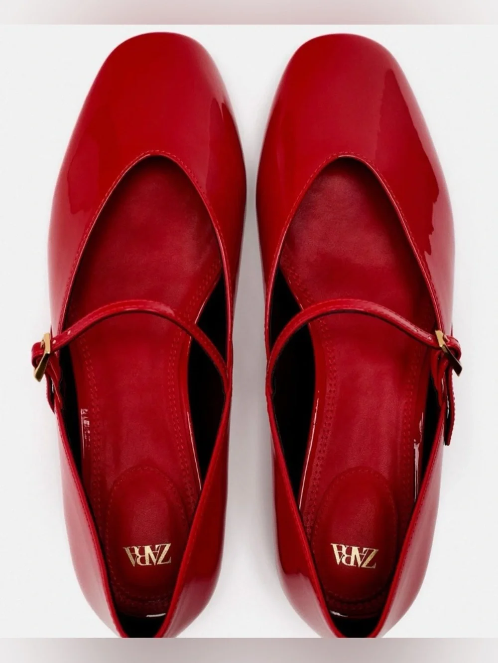 ZARA FAUX PATENT BALLET FLATS WITH ANKLE STRAP size 38 - Picture 8 of 9